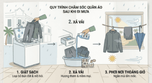 Quy trình chăm sóc quần áo sau khi đi mưa